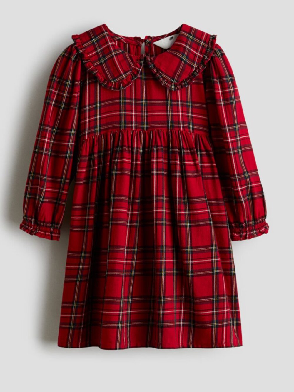 H&M Red Plaid Flannel Holiday Midi Dress 10 Peter Pan Collar Ruffles Prairiecore